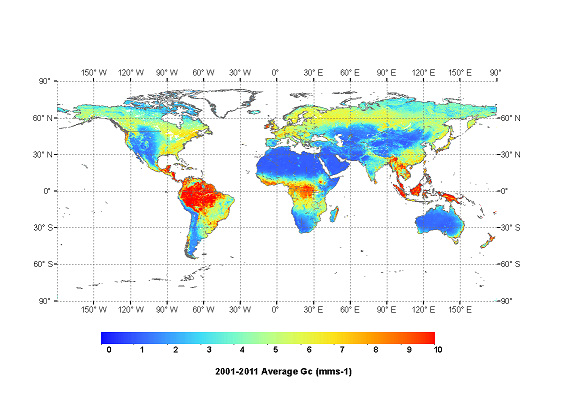 Mean global Gc for 2001-2011 derived from the ensemble of NDVI, EVI and Kc calculated from MCD43C4 data